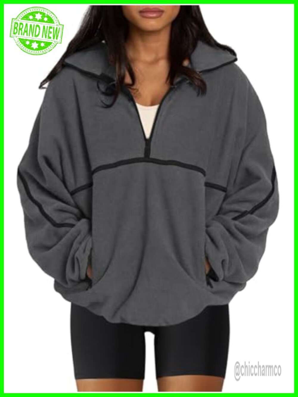 Sherpa Fleece Half Zip Pullover Oversized Women Sweatshirt Cozy